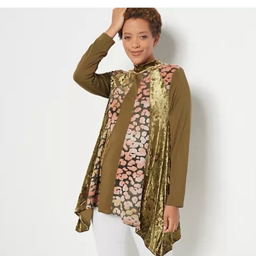 New LOGO Lavish Lori Goldstein Rayon 230 Pieced Velvet Top 1X Floral Long Sleeve - Picture 7 of 7